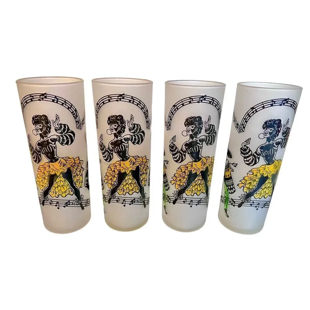 MCM Vintage 1940s-1950s CALYPSO~6pc/13oz~COLLINS GLASSES~BAR~TUMBLERS~CARIBBEAN